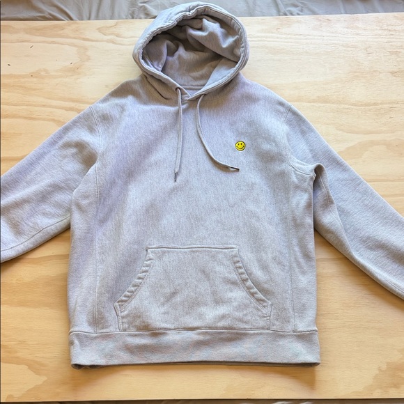 chinatown market Other - Heather Grey Hooded Sweatshirt with Yellow Smile Patch